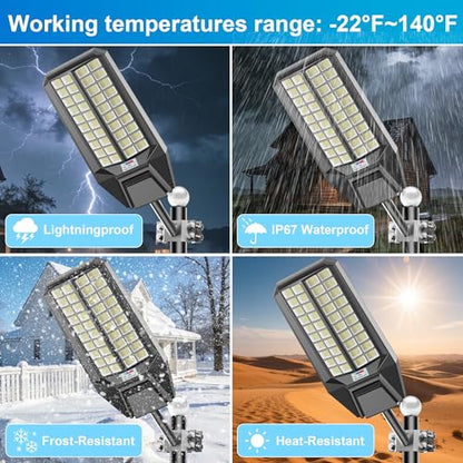 loyoele 900000LM 10000W Solar Street Lights Outdoor – LED Solar Light with Motion Detection, Dusk to Dawn, Weatherproof, Ideal for Security Lighting in Driveways and Parking Lots (2 Pack) - size: L-10000-2 Pack