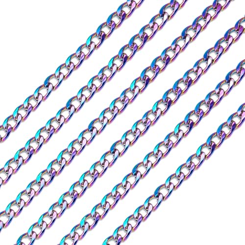 Craftdady 32.8 Feet Stainless Steel Twisted Curb Chain Link Multi-Color Unwelded Cable Cross Chain 4.5x3mm with Spool for Jewelry Pendant Necklace Bracelet Making - color: Multi-Colors, 10 Meters, 4.5x3mm