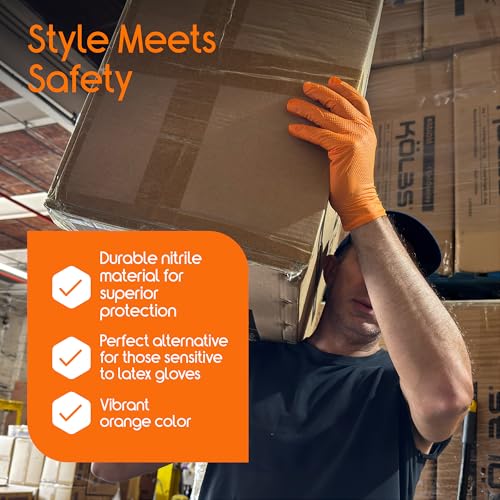 Inspire Heavy Duty Orange Nitrile Gloves | ULTRA 8 Mil Diamond Textured Grip | Industrial Mechanic Disposable Cleaning Gloves - size: X-Large