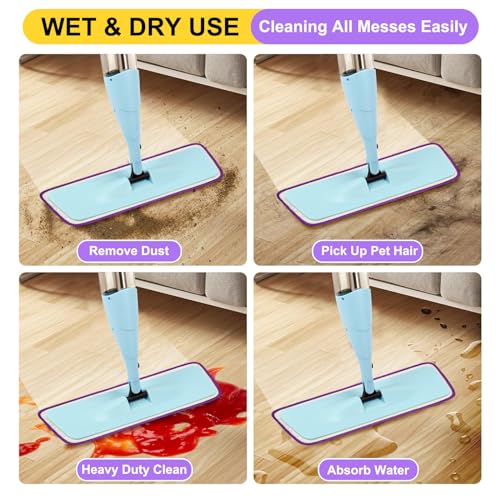 8 Pack 16.5 inch Reusable Mop Pads Microfiber Spray Mop Replacement Heads for Wet/Dry Mops Compatible with Bona Floor Care System - color: Purple Mop Pads