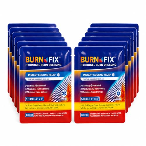 BurnFix® Burn Gel Dressing, 12 Pack, Sterile 4x4 Hydrogel Burn Pads - size: 1.4 Ounce (Pack Of 12)