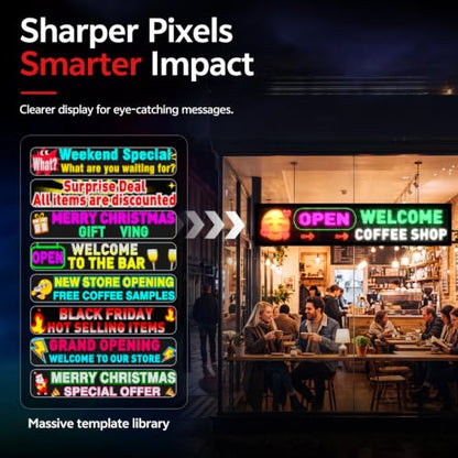 Rayhome Dual Row P5 Huge Bright Advertising Programmable LED Sign, 37''x8'' Flexible Digital Scrolling Light Sign Custom Text Message Pattern LED Display for Store Restaurant Hotel. - size: 37''x8''