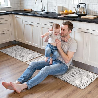 KIMODE Kitchen Mats 2 PCS, Cushioned Anti Fatigue Kitchen Rugs and Mats - color: Black and White Diamond, size: 17.3" x 47 "+ 17.3" x 29 "--0.47 inches