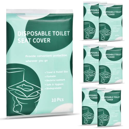 KISEER 60 Pcs Disposable Flushable Paper Toilet Seat Covers Travel Supplies Essentials for Airplane, Public Restrooms, Bathroom, Hotels, Camping, Kids or Adults