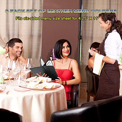 3 Packs Leather Menu Holder for 4.25x11 inch menus, Menu Covers Six Views Menu Covers for Restaurant Coffee Bars Hotel, Restaurant Covers 6 Views - size: 4.25 x 11 inch/6 views/3 pcs