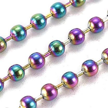 Craftdady 32.8 Feet Stainless Steel Ball Bead Chains 2.5mm Multi-Color Soldered Round Bead Links Chains with Spool for DIY Bracelet Necklace Jewelry Craft Making - color: Multicolor,10 Meters,2.5mm