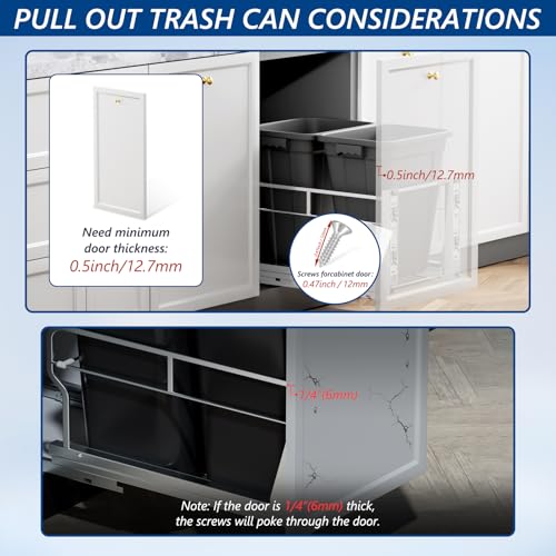 Insputer Dual 40QT Pull Out Trash Can Under Cabinet with Soft-Close Slides - color: Silver, size: Double-10Gal