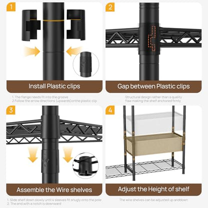 Golpart Heavy Duty Clothes Rack Metal Wardrobe with Adjustable Wire Shelves - color: Black, size: 15.75"D x 46"W x 78.75"H