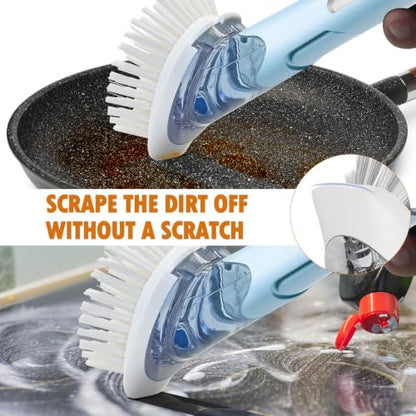 RIMAY Soap Dispensing Dish Brush Dish Scrubber with Soap Dispenser Handle - color: Blue