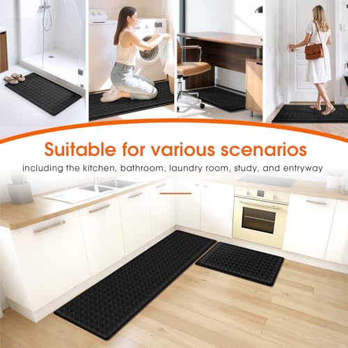 TranquilRelax 2-Piece Kitchen Mats, Cushioned Non-Slip Floor Mats, Black - color: Black, size: 2-Piece | 30"+59" | Standard