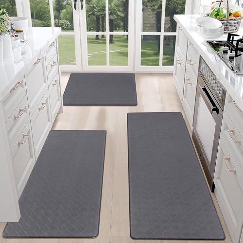HEBE Anti Fatigue Kitchen Rugs Set of 3, Cushioned Kitchen Mats for Floor - color: Dark Grey