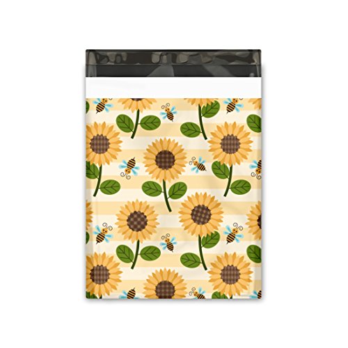 10x13 (100) Sunflowers and Bumble Bees Floral Summer Designer Poly Mailers Waterproof Self Sealing Tear Resistant Polymailers Shipping Envelopes Premium Printed Bags For Small Businesses - color: Sunflower and Bees, size: 10x13 inches