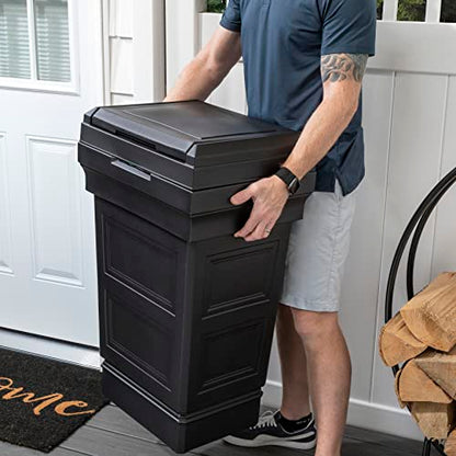 Step2 Atherton Large Garbage Container, Indoor/Outdoor Trash Can with Lid, Weather Resistant, Made of Durable Plastic, Weather-Resistant, Onyx Black - color: Onyx Black