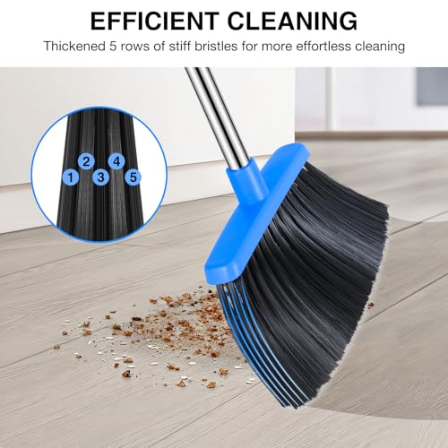 NACENA Broom and Dustpan Set with 52-in Long Adjustable Handle, Black Blue - color: Black-blue, size: 1 Pack