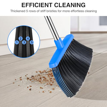 NACENA Broom and Dustpan Set with 52-in Long Adjustable Handle, Black Blue - color: Black-blue, size: 1 Pack
