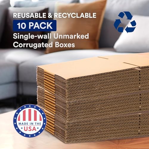 BOX USA Moving Boxes 18"L x 14"W x 12"H (10-Pack) Medium + Packaging Tape - Shipping, Mailing, Packing, Packaging and Storage - style: Med 10-Pk w/Tape Dispenser 18x14x12"