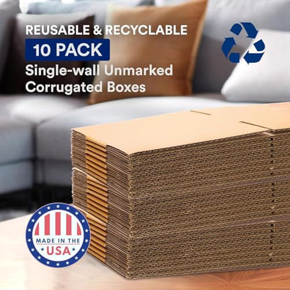 BOX USA Moving Boxes 18"L x 14"W x 12"H (10-Pack) Medium + Packaging Tape - Shipping, Mailing, Packing, Packaging and Storage - style: Med 10-Pk w/Tape Dispenser 18x14x12"