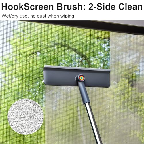 3-in-1 Window Squeegee for Home - 60" Window Cleaning Kit with 3 Microfiber Cloths & Screen Brush, All-in-1 Cleaner Tool for Outdoor Windows, Glass Door & Screens, Lightweight & Easy Storage
