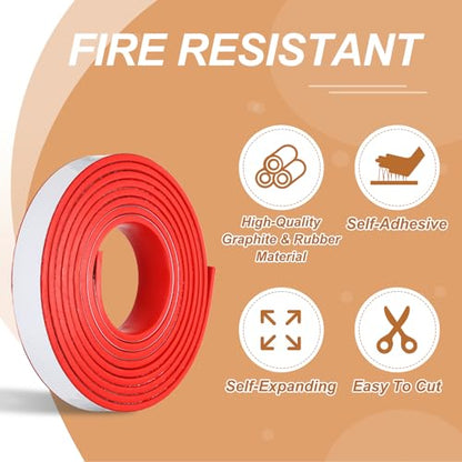 Smoke Fire Seal Strip 9.8Ft 30mm/1.18" Wx 5mm/0.2" T Red