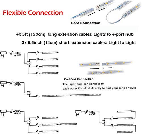 LED Display Light Bar Kit - (4) 16inches Plug-in Linkable Strip Lights for Large Display Cabinet - Series + Parallel Connection - White 6000K - color: Cool White (6000K)