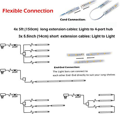 LED Display Light Bar Kit - (4) 16inches Plug-in Linkable Strip Lights for Large Display Cabinet - Series + Parallel Connection - White 6000K - color: Cool White (6000K)