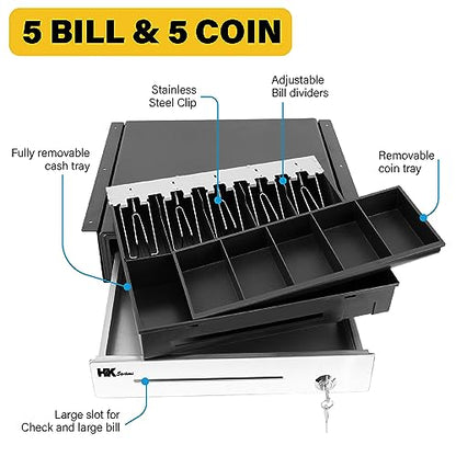 HK SYSTEMS 16" Heavy Duty Black Push Open Cash Drawer, 5B5C with Under Counter Mounting Metal Bracket - size: 2. 16" Push Black