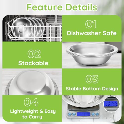 304(18/8) Stainless Steel Mixing Bowls for Kitchen, 4 Pack 8.7" 34.88 fl.oz Metal Mixing Bowls Set Stackable for Baking Serving Cooking Food Prep Storage Dishwasher Safe Lightweight - size: 8.7"
