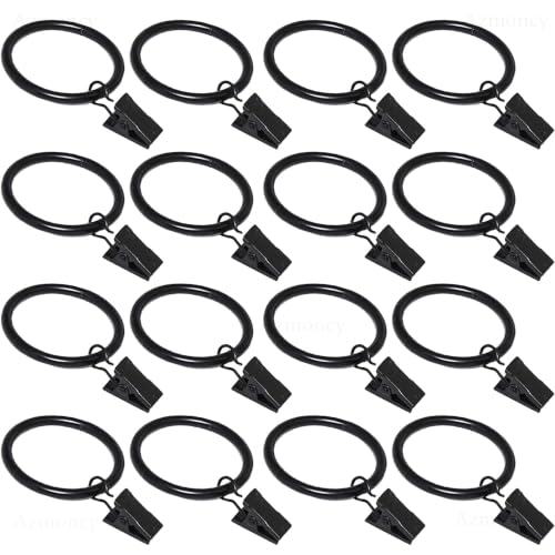 16 Pack Curtain Rings with Clips, Window Clip Rings Black Curtain Hooks Hangers Clip Rings for Hanging Drapery Drapes Bows, Small 1.26 Inch in Diameter, Fits up to 1" Rod - color: Black, size: 16pcs-1.26in