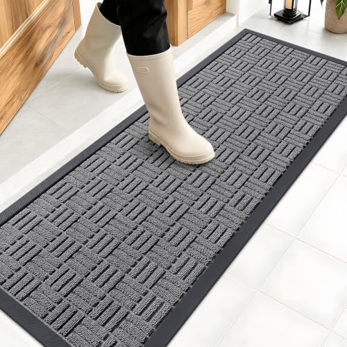 OLANLY Front Door Mat Outside Entrance 47x17, Heavy-Duty Rubber Doormat - color: Grey, size: 47" X 17"