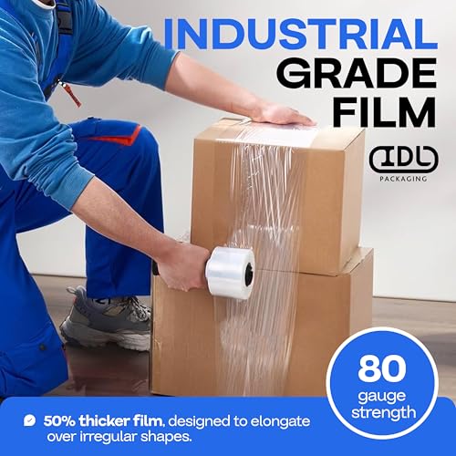 IDL Packaging 3" x 1000' Stretch Wrap Mini Rolls, 80 Ga (2-Pack) - USA-Made - size: 3" Rolls + Handle, style: 1000' Length, 80 Gauge