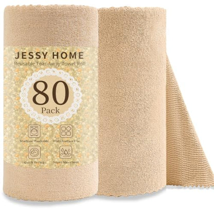 Jessy Home 80 Pack Microfiber Cleaning Cloth Roll Reusable Paper Towels 12"x12" Tear Away Cloth, Microfiber Towels for Cars, Wash Cloths, Lint Free Rags for House, Kitchen,Window,Cleaning Supplies - color: Apricot Yellow