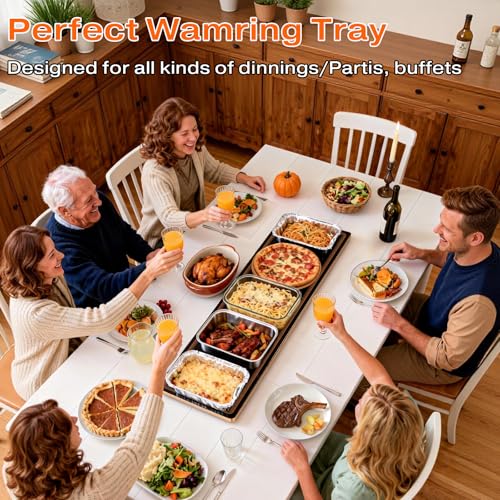 Electric Warming Tray for Buffet Party, 40"x12", Tempered Glass Food Warmer - size: 40x12 Inch