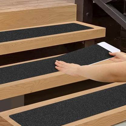 SMILOOL Outdoor Stair Treads Non-Slip Step Strips for Wooden Steps 10 Pack 6” x 24” Anti Slip Grip Tape Precut for Outside Stairs, Non Skid Stair Tread Mats Weather Resistant for Outdoors, Black - size: 6" x 24"
