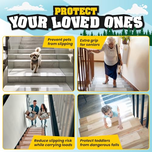 16 Pack Clear Stair Treads for Wooden Steps Indoor – 24"x4" Invisible Stair Treads Non Slip | Transparent Self-Adhesive Anti Slip Tape for Kids, Seniors & Pets | Includes Rubber Roller - size: 24" x 4"