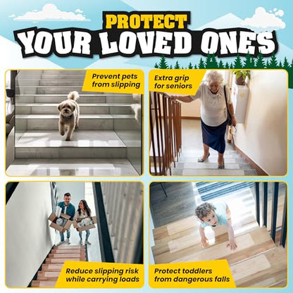 16 Pack Clear Stair Treads for Wooden Steps Indoor – 24"x4" Invisible Stair Treads Non Slip | Transparent Self-Adhesive Anti Slip Tape for Kids, Seniors & Pets | Includes Rubber Roller - size: 24" x 4"