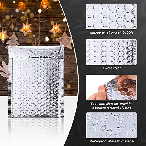 Outus 50 Pcs Bubble Mailers 3 Sizes, Bubble Shipping Envelopes, Silver - color: Silver