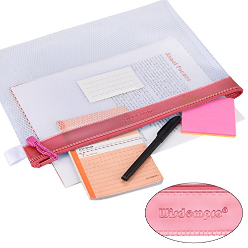 Wisdompro Zipper Pouch, 4 Pack Waterproof Mesh File Bag, Document Organizer - color: Pink