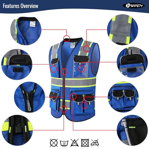JKSafety Reflective Safety Vest for Men Cushioned Collar JK89M Blue S - color: Mesh-blue, size: Small