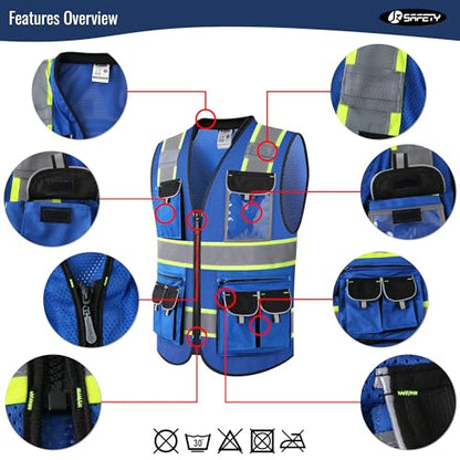 JKSafety Reflective Safety Vest for Men Cushioned Collar JK89M Blue S - color: Mesh-blue, size: Small