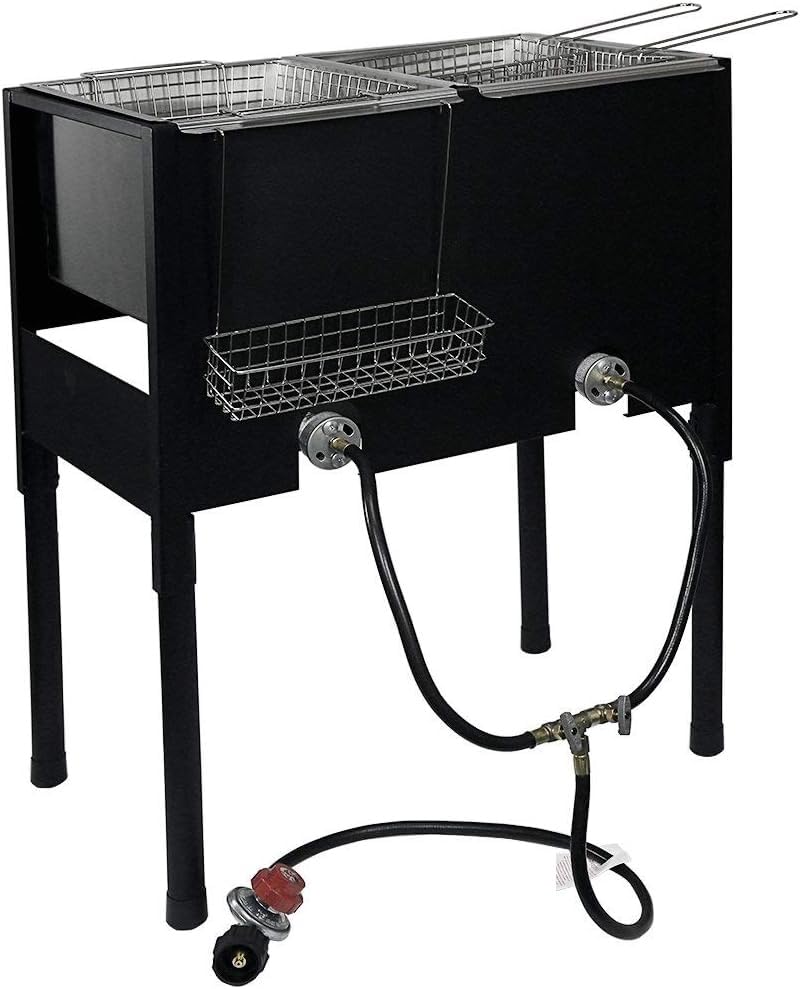 Triple Propane Deep Fryer-3 Basket Stainless Steel Cooker-8 Gal. Oil Capacity-32 QT.-Outdoor Fish Fry/Turkey/Chicken Wings Deep Fryer-148,000 BTU with Hose and Regulator-Ideal for Home & Commercial