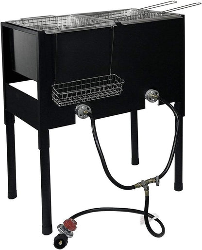 Triple Propane Deep Fryer-3 Basket Stainless Steel Cooker-8 Gal. Oil Capacity-32 QT.-Outdoor Fish Fry/Turkey/Chicken Wings Deep Fryer-148,000 BTU with Hose and Regulator-Ideal for Home & Commercial