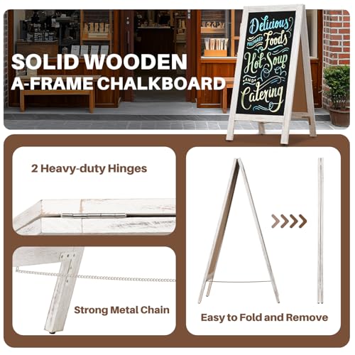 4 THOUGHT A-Frame Double-Sided Magnetic Chalkboard 40"x20", Rustic White - color: Rustic White