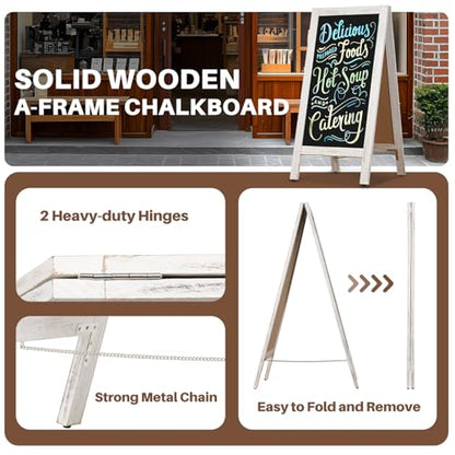 4 THOUGHT A-Frame Double-Sided Magnetic Chalkboard 40"x20", Rustic White - color: Rustic White