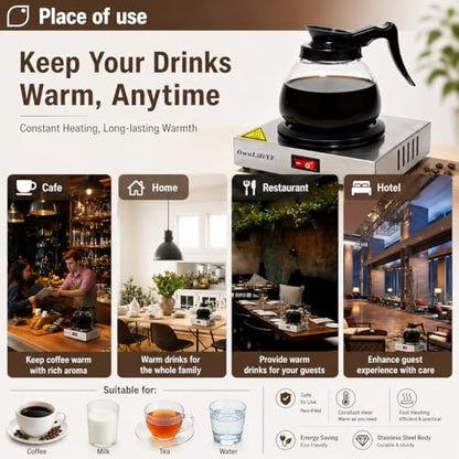 Commercial Coffee Pot Warmer 176℉, Stainless Steel Single Burner Plate