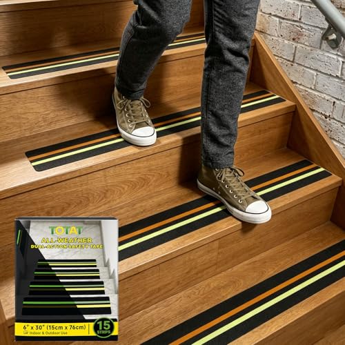 15-Pack Glow in The Dark Reflective Anti Slip Tape 6" x 30", Non Slip Stair Safety Tape Heavy Duty Grip Tape for Steps, Outdoor Walkways, Stairs, Waterproof Anti Skid Safety Warning Strip - color: Glow & Reflective, size: 6 Inch
