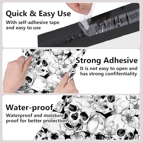 JarThenaAMCS 100Pcs Halloween Skull Poly Mailers 10 x 13 Inch Packaging Bags Self Seal Mailing Envelope Bags for Small Business Clothing Gift - style: skull