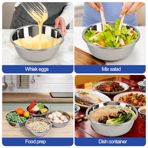 4 Pack Stailess Steel Mixing Bowls, 2 Quart Cooking Food Prep Bowls