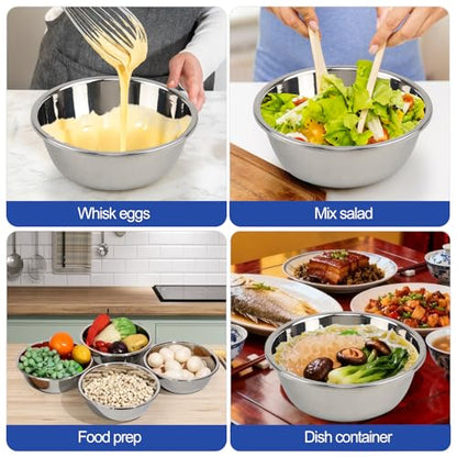 4 Pack Stailess Steel Mixing Bowls, 2 Quart Cooking Food Prep Bowls