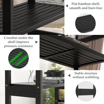 Homykic 72.5” Tall Bamboo Bookshelf Black, 6-Tier Double Wide Open Bookcase - color: Black, size: Double Wide