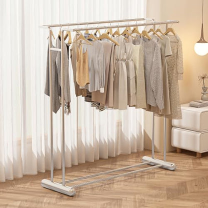 59.4" Double Rod Garment Rack, Metal Heavy Duty Freestanding Clothing Rack with Bottom Shelf, Modern Sturdy Clothes Racks for Bedroom, Boutique Retail Display & Laundry Room, Silver - color: silver